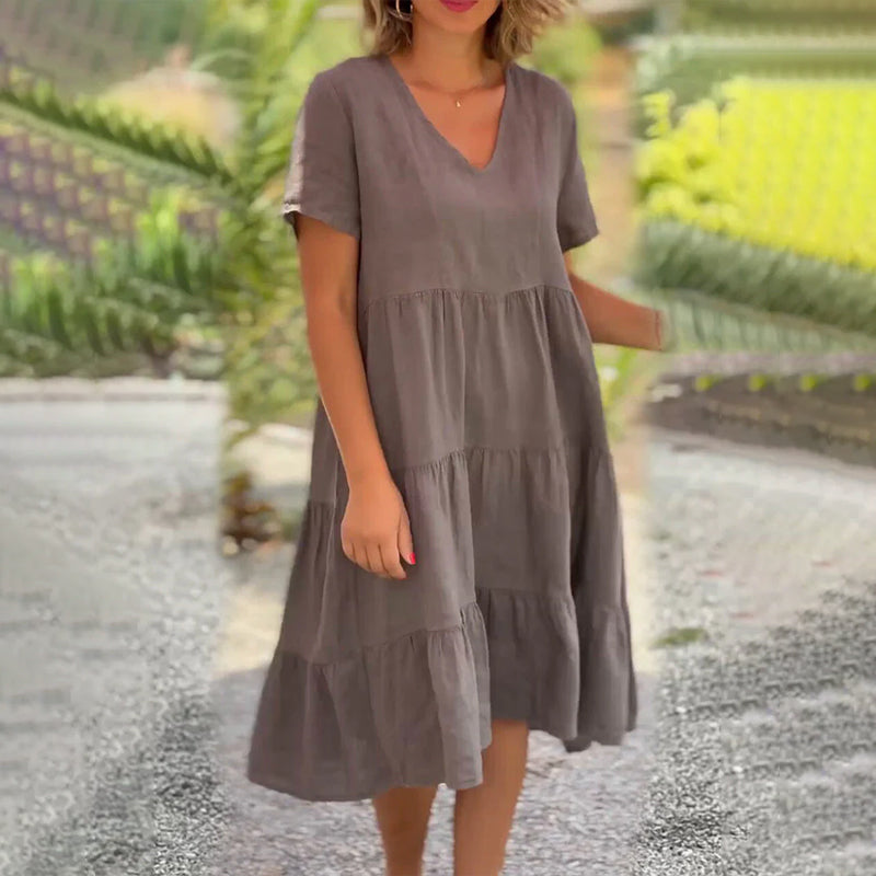 Marisha | Leinen-Kleid mit V-Ausschnitt aus Baumwolle