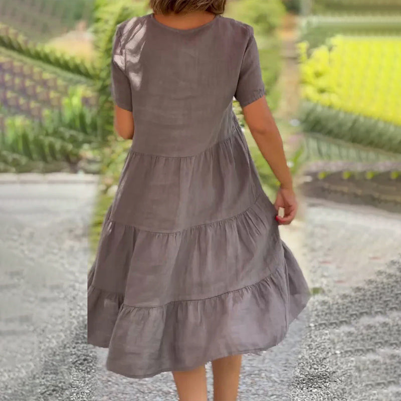 Marisha | Leinen-Kleid mit V-Ausschnitt aus Baumwolle